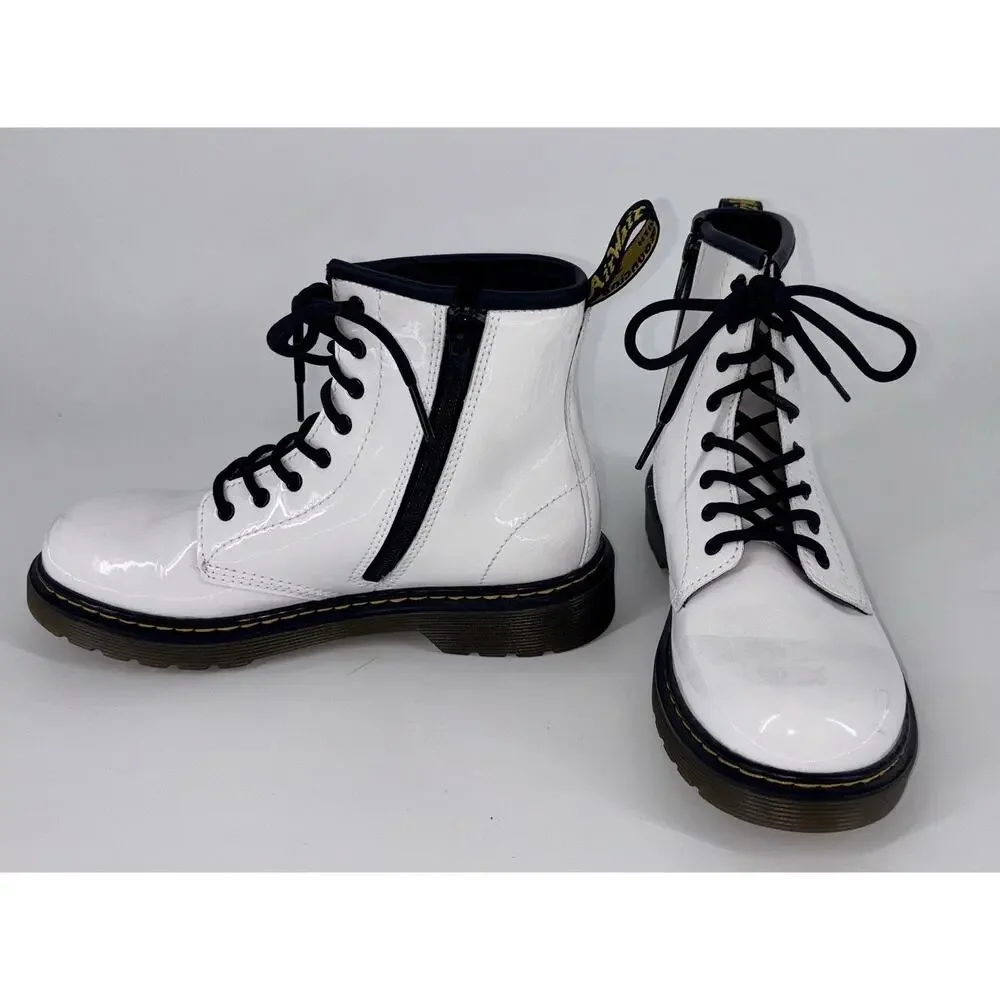 Dr Martens Doc 1460Y Youth Patent Leather Boots White US Big Girl 5‎ Grunge Boho